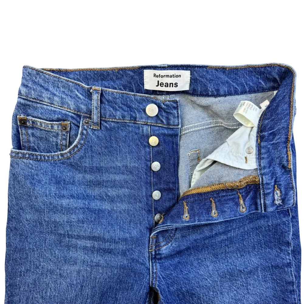 Reformation Jeans Serena High Rise Skinny Crop Medium Wash Size 26 Button Fly - Picture 4 of 13